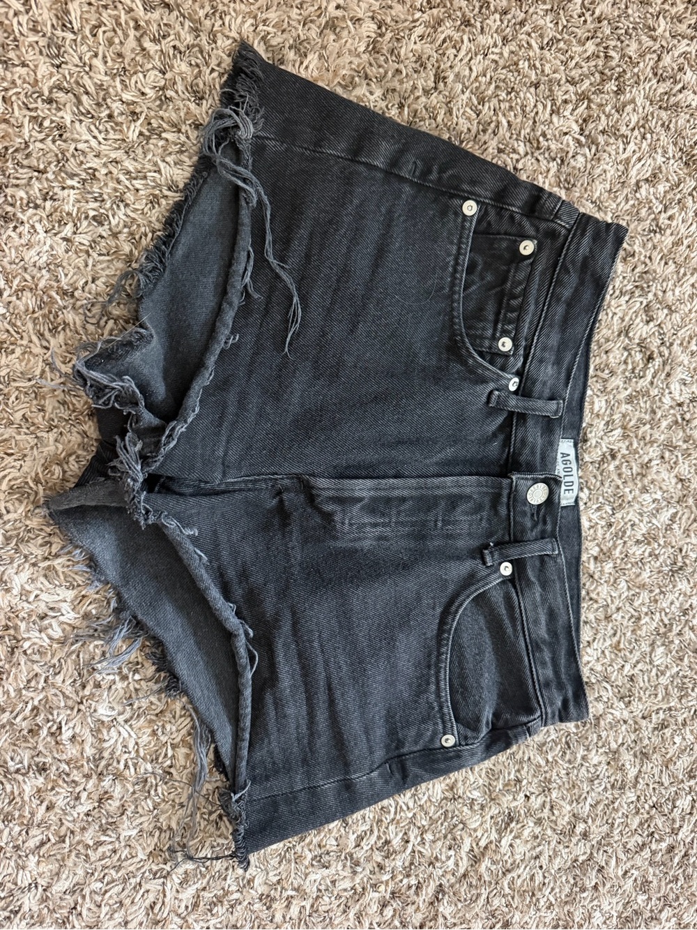 AGOLDE Black Distressed Cutoff Denim Shorts